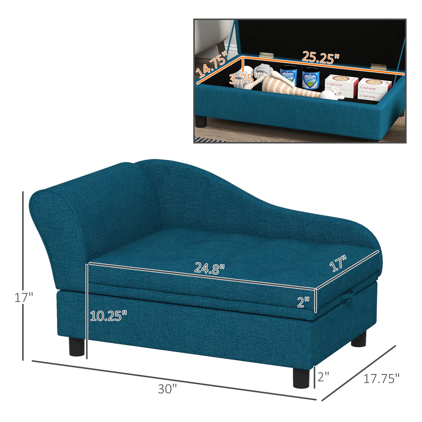 PawHut Elevated Dog Bed with Storage Space Soft Cushion for Small to Medium Pets Navy Blue | Aosom.com