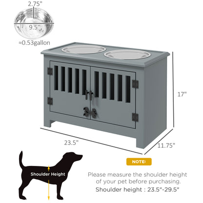 PawHut Pet Food Storage Cabinet with Bowls Raised Dog Feeding Station Gray | Aosom.com