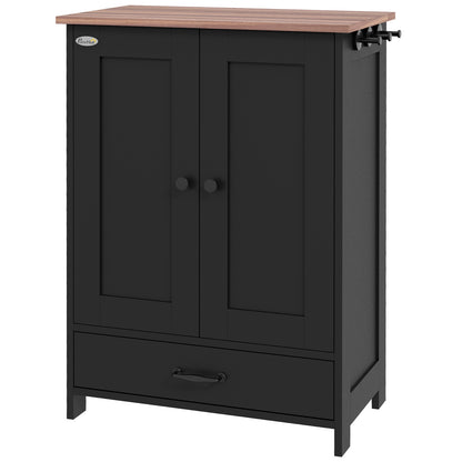 PawHut Pet Feeding Station, Dog Food Storage Cabinet w/ Raised Dog Bowls, Adjustable Panel, Hooks, for Medium Dogs, Black