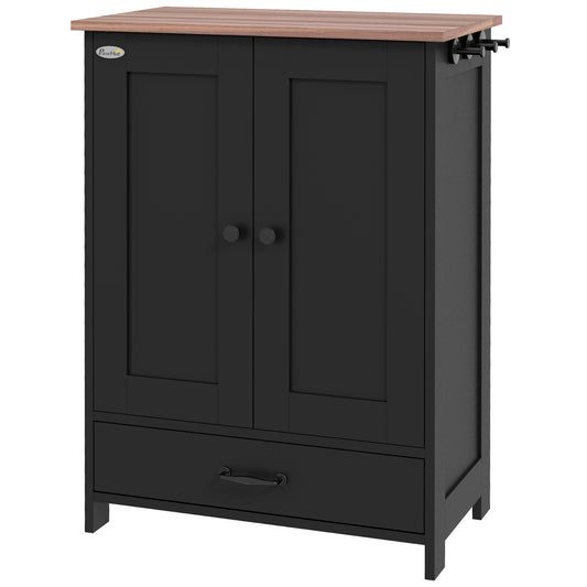 PawHut Pet Feeding Station, Dog Food Storage Cabinet w/ Raised Dog Bowls, Adjustable Panel, Hooks, for Medium Dogs, Black
