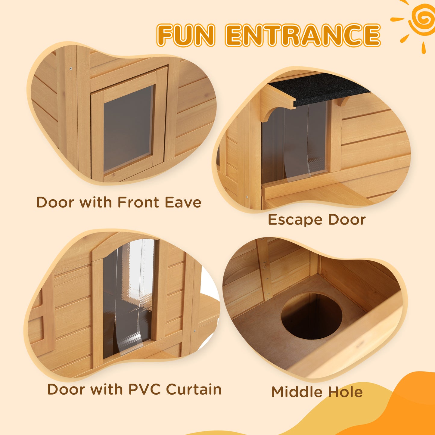 PawHut 2-Story Wooden Outdoor Cat House Feral Shelter with Escape Door Asphalt Roof 4 Platforms Natural | Aosom.com