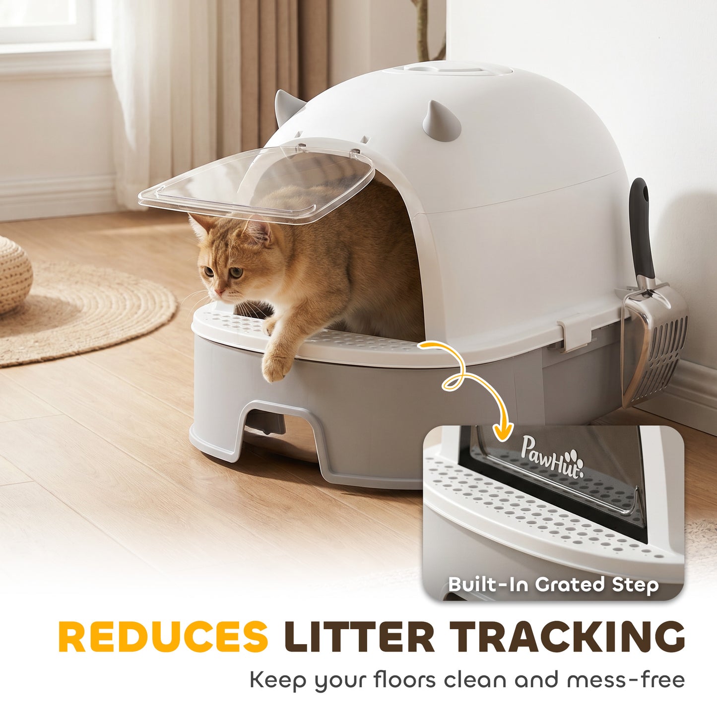 PawHut Stainless Steel Cat Litter Box Easy to Clean Kitty Litter Box with Slide-Out Tray Large Gray