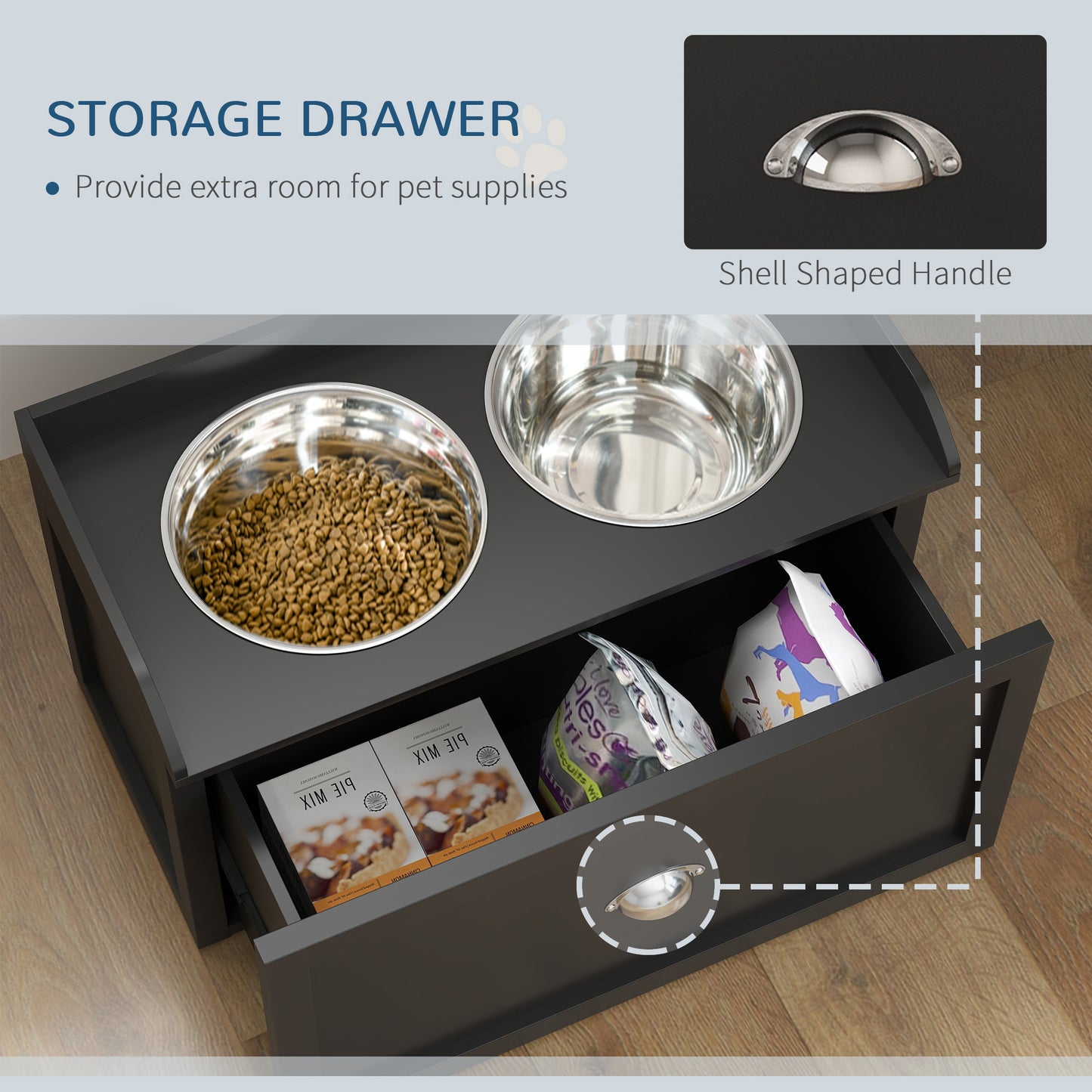 PawHut Pet Feeding Station Pet Dish Bowl Set with Storage, 2 Elevated Dog Bowls for Large Sized Dogs, Black | Aosom.com