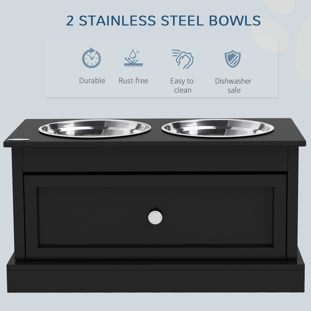 PawHut Elevated Dog Bowls with Storage Drawer, Raised Dog Bowl Stand Pet Food Bowl Dog Feeding Station, Black
