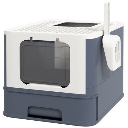 PawHut Cat Litter Box with Lid, Scoop, Front Entry, and Top Exit for Large Cats Up to 13 lbs., White | Aosom.com