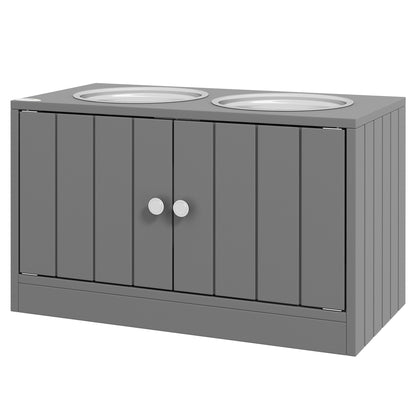 PawHut Large Elevated Dog Bowls with 44L Storage Cabinet, Raised Pet Food Bowl Stand & Feeding Station, Gray | Aosom.com