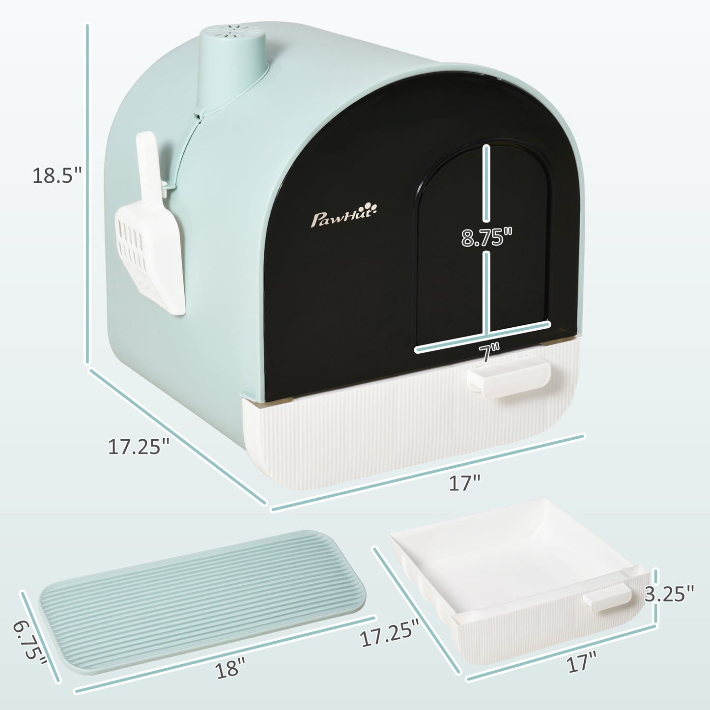 PawHut Covered Cat Litter Box, 17"x17"x18.5", Indoor with Lid, Tray, Scoop, Filter, Green | Aosom.com
