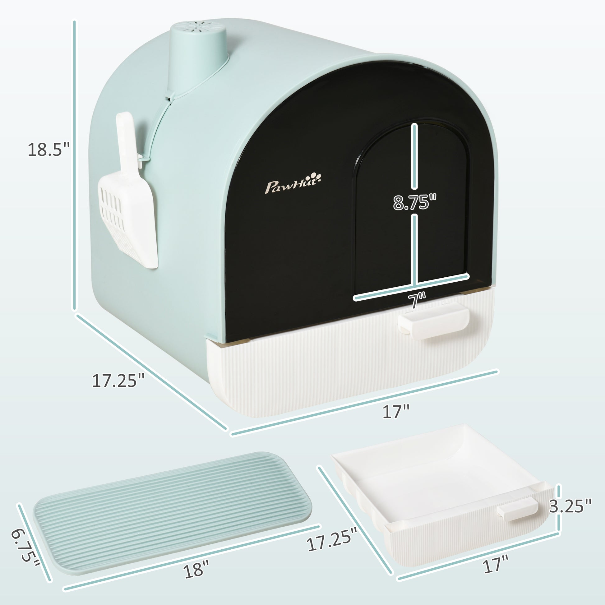 PawHut Covered Cat Litter Box, 17"x17"x18.5", Indoor with Lid, Tray, Scoop, Filter, Green | Aosom.com