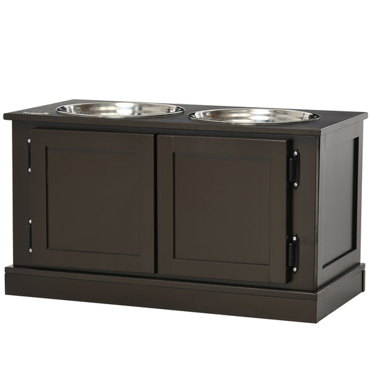 PawHut Elevated Dog Bowls with Storage, Two Stainless Steel Bowls for Large Dogs, Coffee