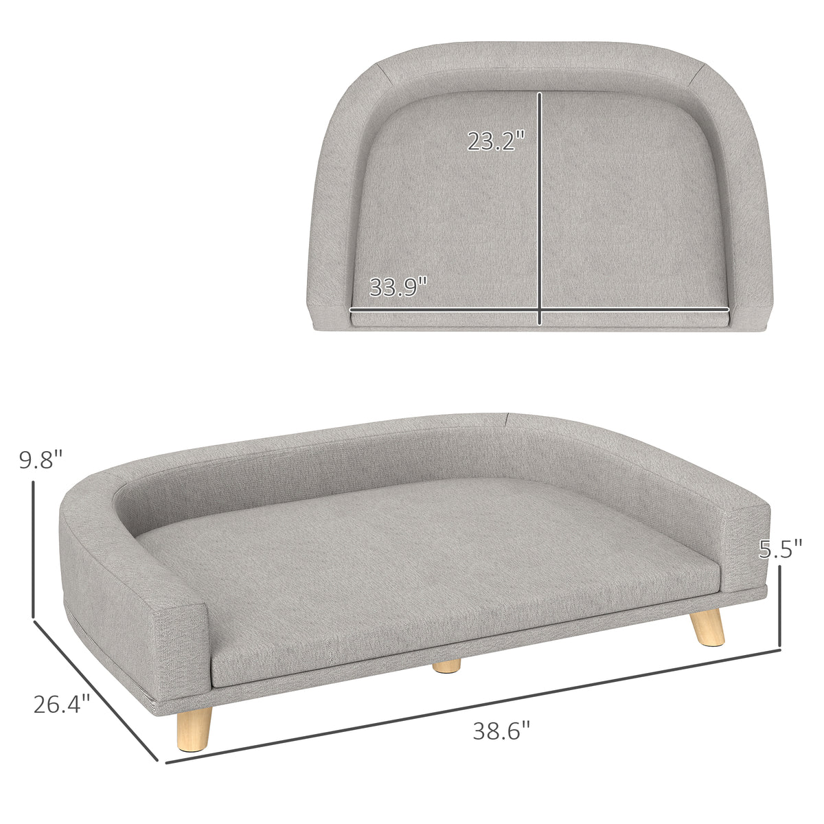 PawHut Dog Sofa Couch Bed with Washable Cushion for Large Dogs, Cats, Gray| Aosom.com