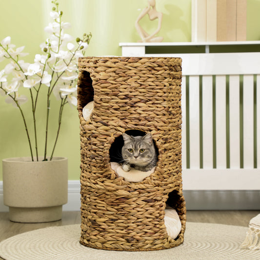 PawHut Cat Condo Tower 3 Story Indoor Kitty House with Removable Cushions Beige | Aosom.com
