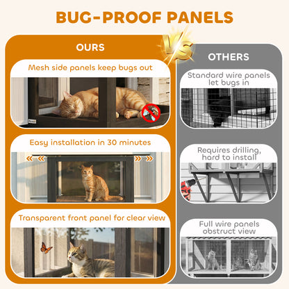 PawHut Catio Outdoor Cat Enclosure 25"–41" Outdoor Cat House for Sunbathing, Napping & Overlooking