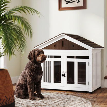 PawHut 40"L Wooden Dog House Outdoor Indoor for Small, Medium, Large Dogs, with Air Vents & Elevated Removable Floor