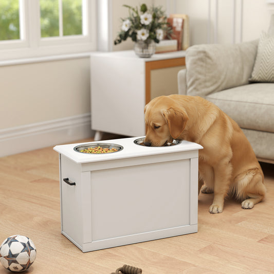 PawHut White Raised Pet Dining Station with Food Storage and Steel Bowls for Big Pups | Aosom.com