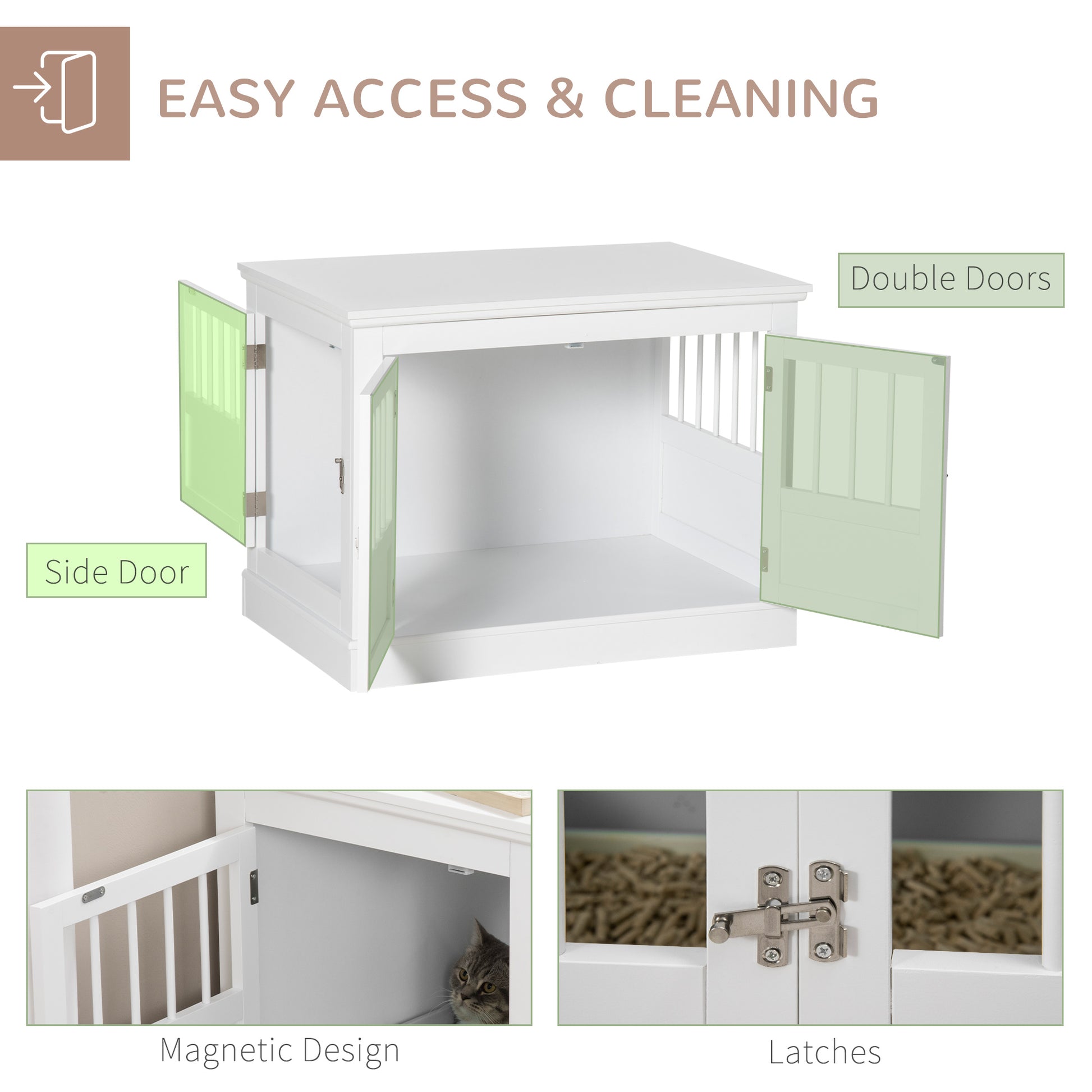 PawHut Wooden Dog Crate End Table, White, Triple Doors, Steel Tubes, for Small Dogs | Aosom.com
