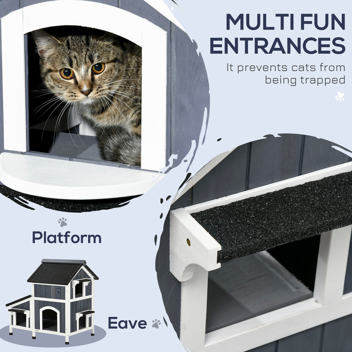 PawHut Outdoor Cat House with Flower Pot, 2-Story Feral Cat House with Weather Resistant Roof, Wooden Cat Shelter with Window, Multiple Entrances