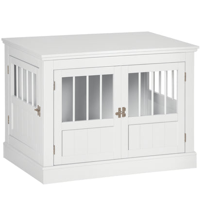PawHut Wooden Dog Crate End Table, White, Triple Doors, Steel Tubes, for Small Dogs | Aosom.com