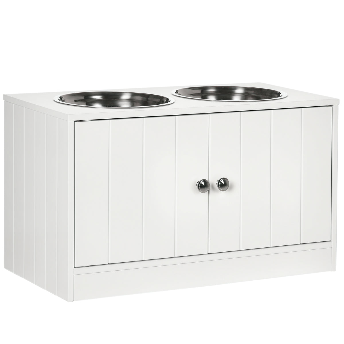 PawHut Elevated Dog Bowls with Storage Cabinet, Large 44L Capacity, Raised Dog Bowl Stand, Pet Food Bowl Feeding Station, White | Aosom.com