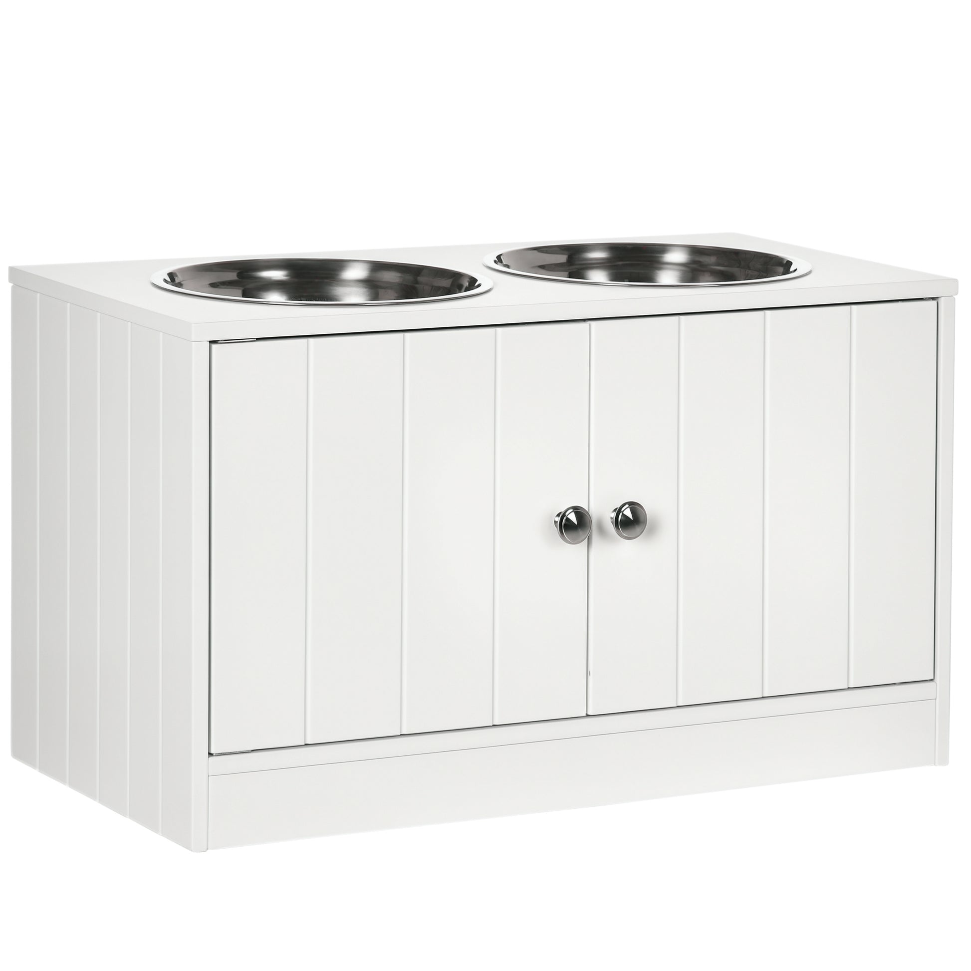 PawHut Elevated Dog Bowls with Storage Cabinet, Large 44L Capacity, Raised Dog Bowl Stand, Pet Food Bowl Feeding Station, White | Aosom.com