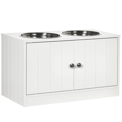 PawHut Elevated Dog Bowls with Storage Cabinet, Large 44L Capacity, Raised Dog Bowl Stand, Pet Food Bowl Feeding Station, White | Aosom.com