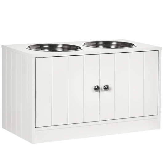 PawHut Elevated Dog Bowls with Storage Cabinet, Large 44L Capacity, Raised Dog Bowl Stand, Pet Food Bowl Feeding Station, White | Aosom.com