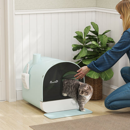 PawHut Covered Cat Litter Box, 17"x17"x18.5", Indoor with Lid, Tray, Scoop, Filter, Green | Aosom.com
