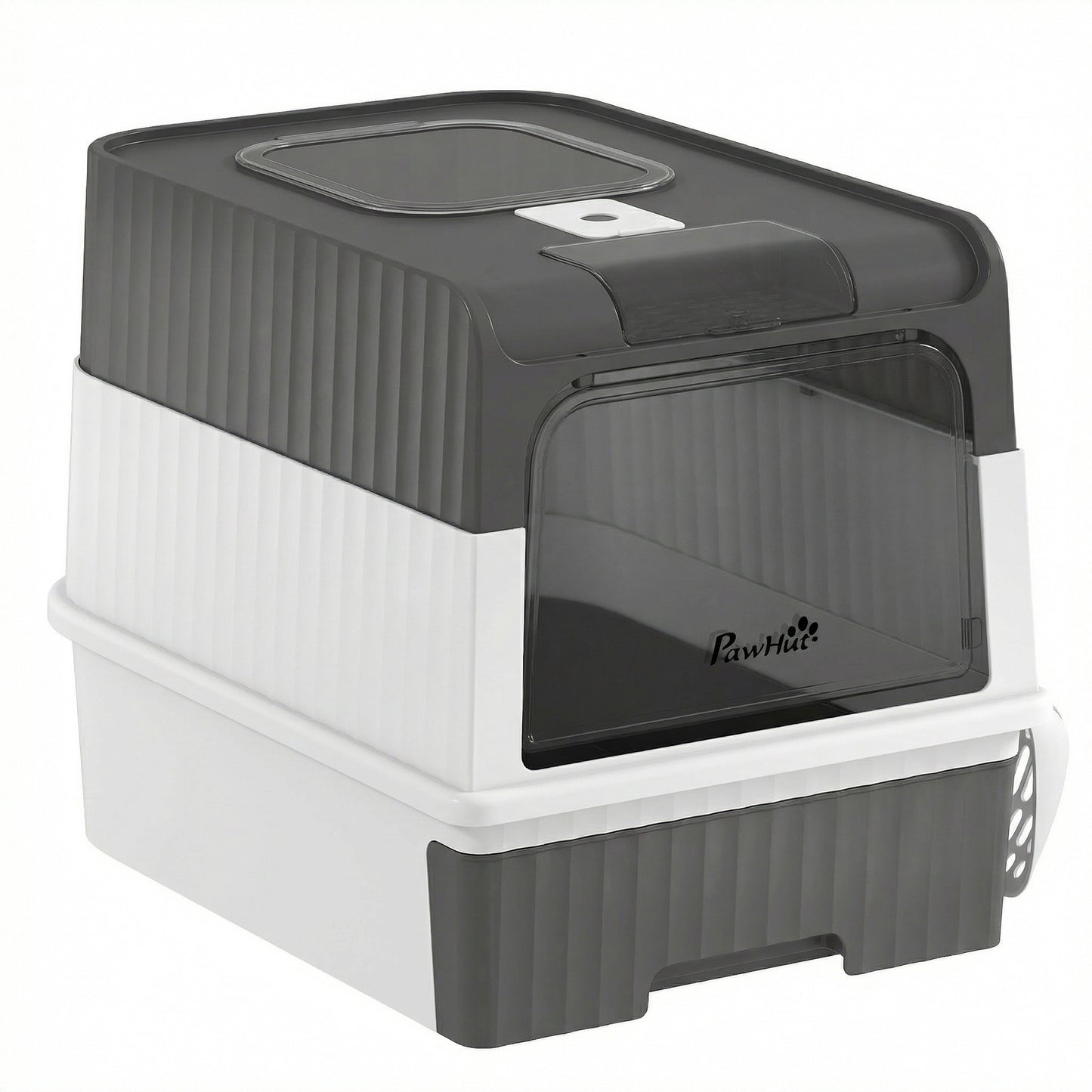 PawHut Cat Litter Box Hooded Cat Litter Tray with Drawer Pan Front Entry & Top Exit Easy Cleaning Gray