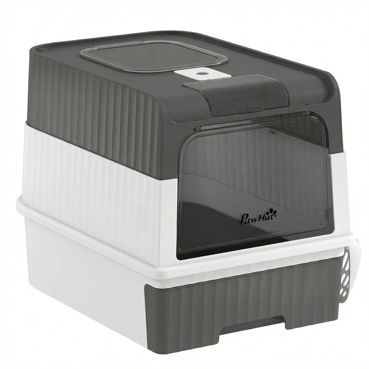 PawHut Cat Litter Box Hooded Cat Litter Tray with Drawer Pan Front Entry & Top Exit Easy Cleaning Gray