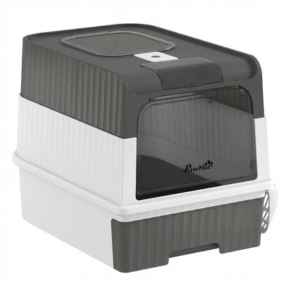 PawHut Cat Litter Box Hooded Cat Litter Tray with Drawer Pan Front Entry & Top Exit Easy Cleaning Gray