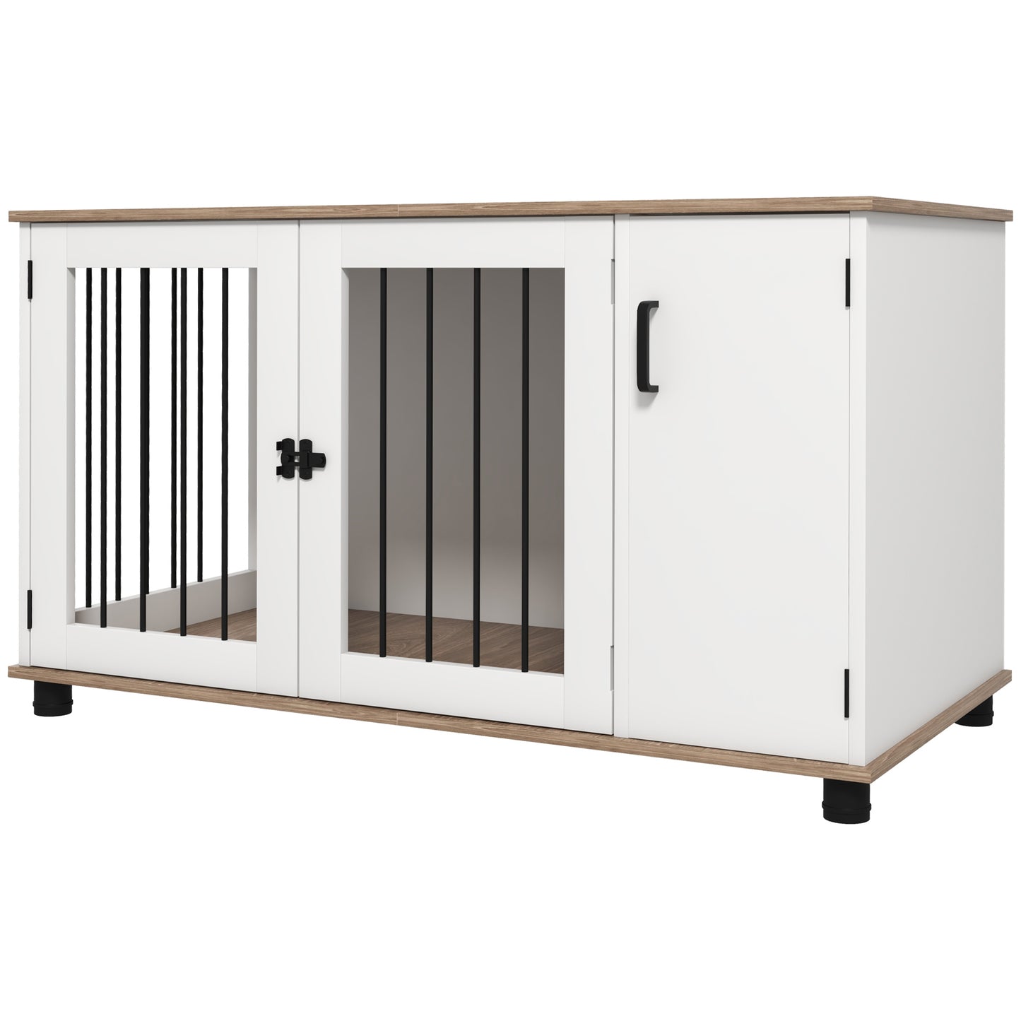 PawHut 2-In-1 Dog Crate Table w/ Double Doors and Storage, Dog Cage for Medium and Large-sized Dogs, Walnut and White | Aosom.com
