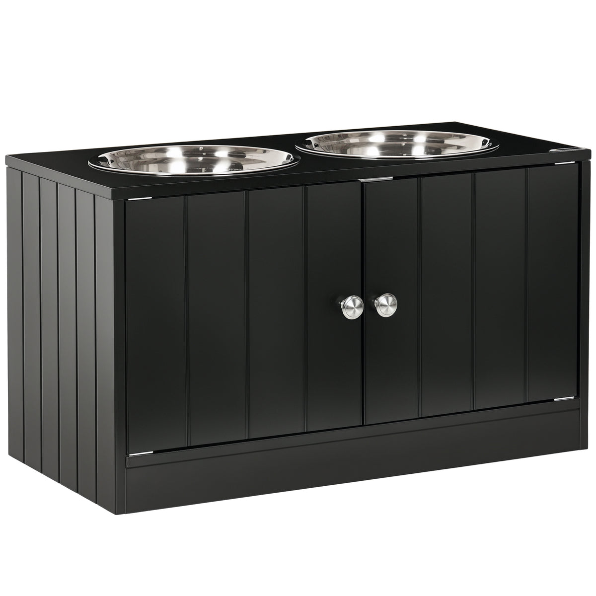 PawHut Raised Pet Feeding Storage Station with 2 Stainless Steel Bowls Base for Large Dogs and Other Large Pets Black | Aosom.com