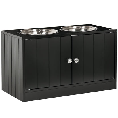 PawHut Raised Pet Feeding Storage Station with 2 Stainless Steel Bowls Base for Large Dogs and Other Large Pets Black | Aosom.com
