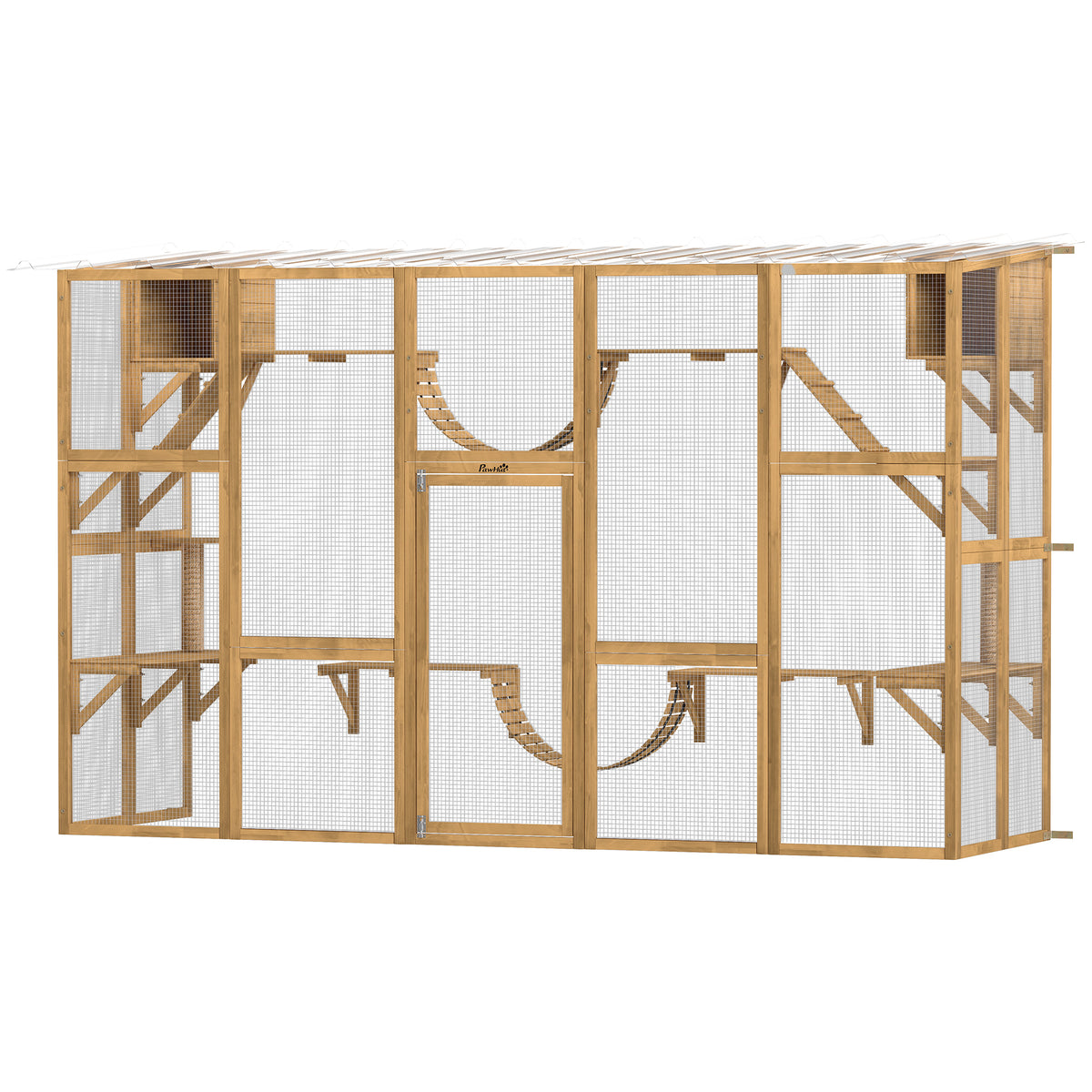 PawHut Catio Playground Cat Window Box Outside Enclosure for Multiple Cats w/ Shelves & Bridges, Yellow