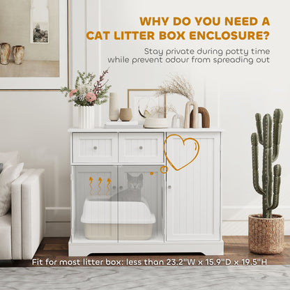 PawHut Cat Litter Box Enclosure with Drawers, Storage, Anti-tip Kit, 39" x 18" x 31.5", White