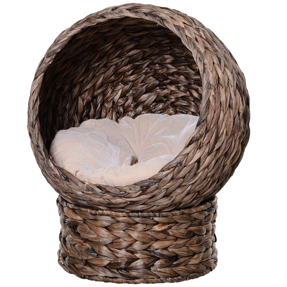PawHut Handmade Wicker Elevated Cat Bed with Cushion Dark Brown for Kittens | Aosom.com