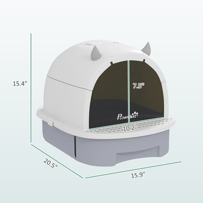 PawHut Covered Cat Litter Box with Lid, Scoop, Deodorizing Bags for Odor Control, Privacy, Easy to Clean, Gray