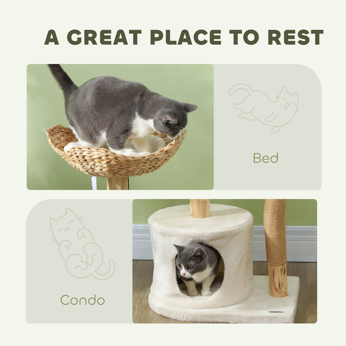 PawHut 37 Inch Modern Cat Tree w/ Wooden Scratching Posts, Condo, Beds, Cushions, Toy Balls, Anti-tip Kit | Aosom.com