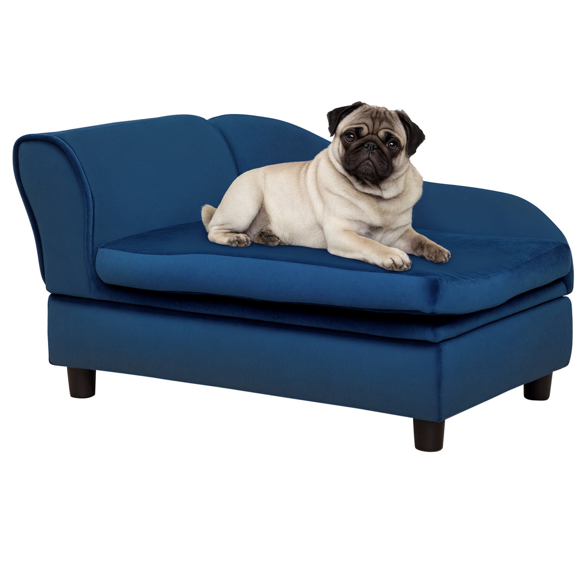 PawHut Pet Sofa Bed with Storage, Cushy Couch for Cats and Small Dogs, Soft Foam Couch, Modern Pet Furniture, Blue | Aosom.com