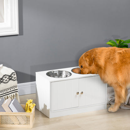 PawHut Elevated Dog Bowls with Storage Cabinet, Large 44L Capacity, Raised Dog Bowl Stand, Pet Food Bowl Feeding Station, White | Aosom.com