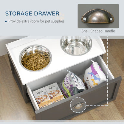 PawHut Elevated Dog Bowl Station with Storage Drawer 21L Capacity & 2 Stainless Bowls Gray | Aosom.com