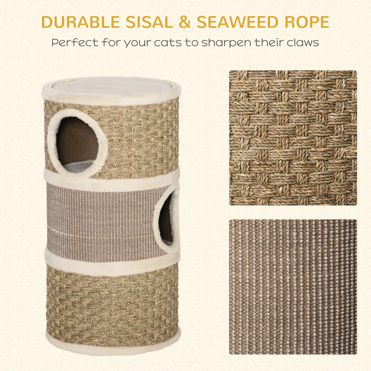 PawHut 28" Multi-Level Cat Condo with Sisal Scratching Pad 3 Story Hideaway for Cats Brown | Aosom.com