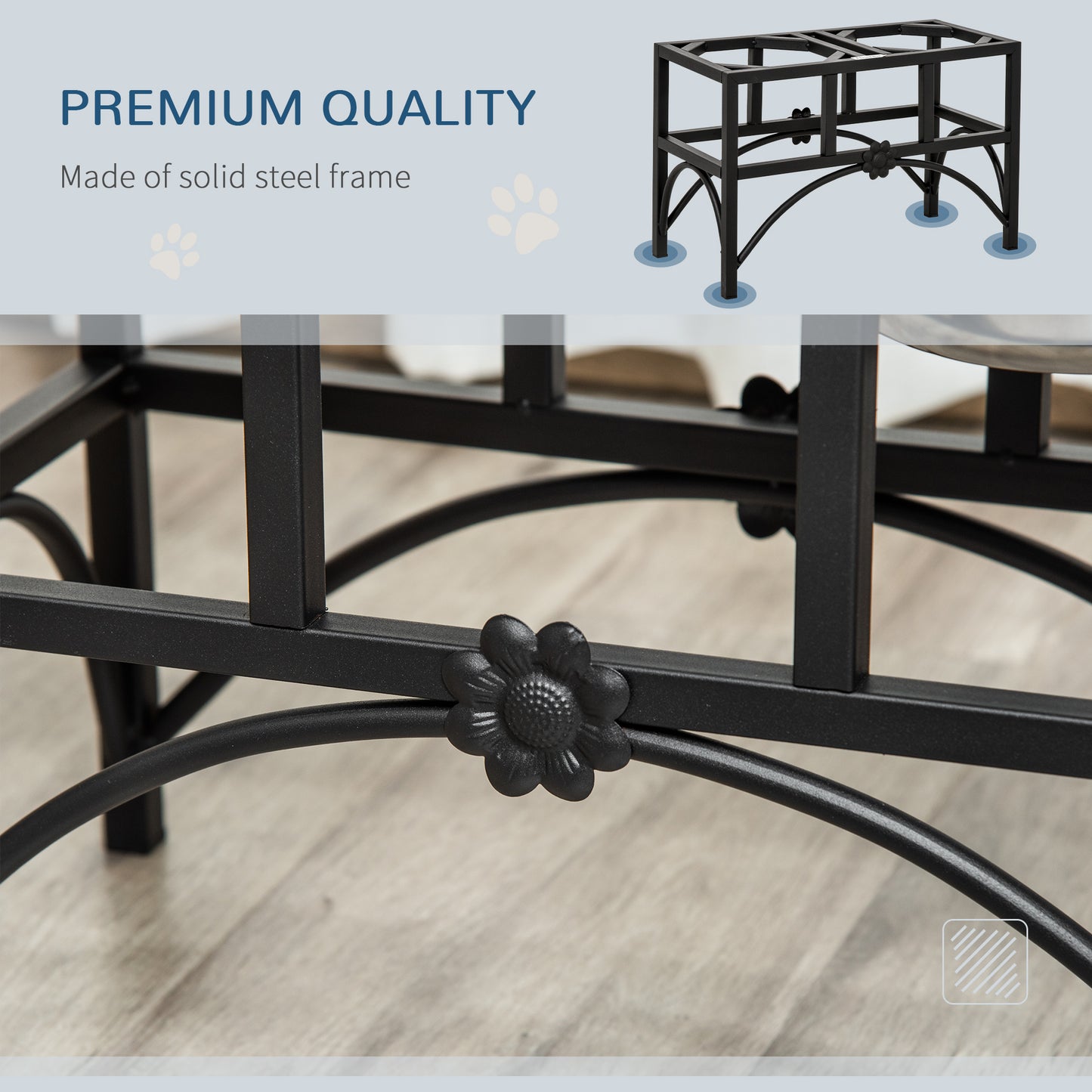 PawHut 17" Double Stainless Steel Heavy Duty Elevated Dog Bowl Dog Feeding Station