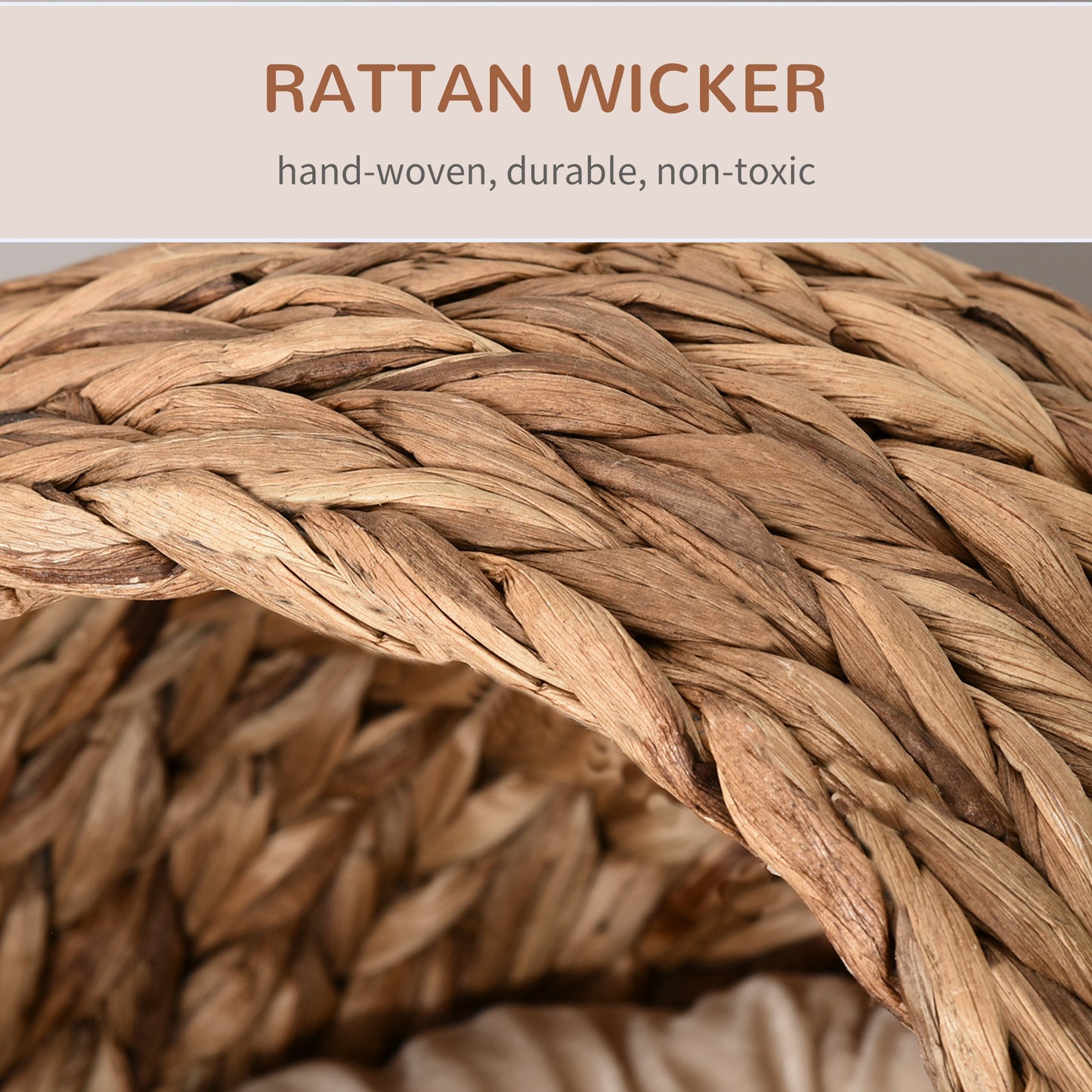 PawHut Wicker Elevated Cat Bed with Soft Cushion Brown Cat Egg Chair Shape Indoor | Aosom.com