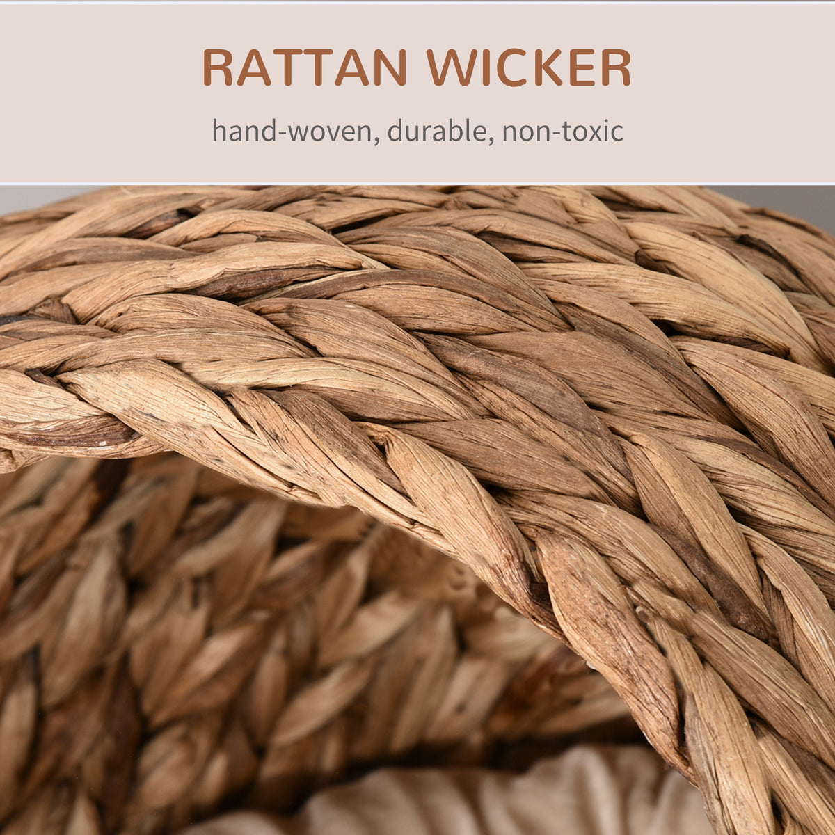 PawHut Wicker Elevated Cat Bed with Soft Cushion Brown Cat Egg Chair Shape Indoor | Aosom.com
