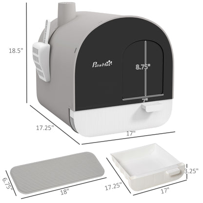 PawHut Covered Cat Litter Box, for Indoor use, with Tray, Scoop, Filter, 17"x17"x18.5", Light Gray | Aosom.com