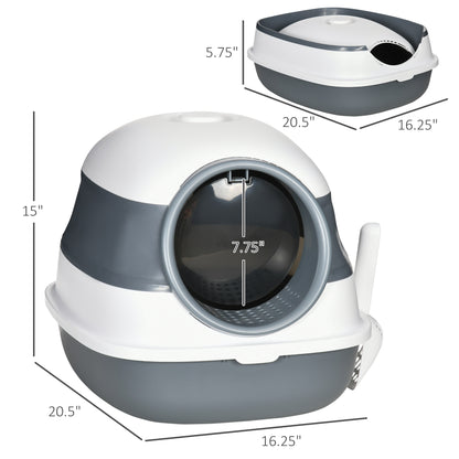 PawHut Dome Covered Cat Litter Box, Sleek Design with Lid, White and Gray | Aosom.com