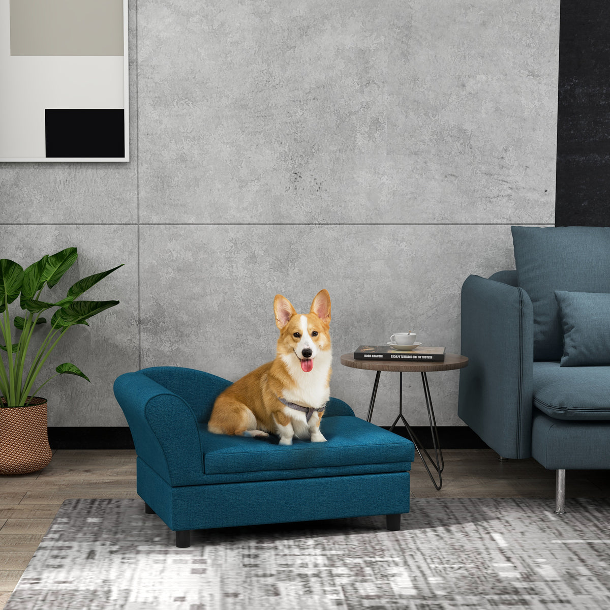 PawHut Elevated Dog Bed with Storage Space Soft Cushion for Small to Medium Pets Navy Blue | Aosom.com
