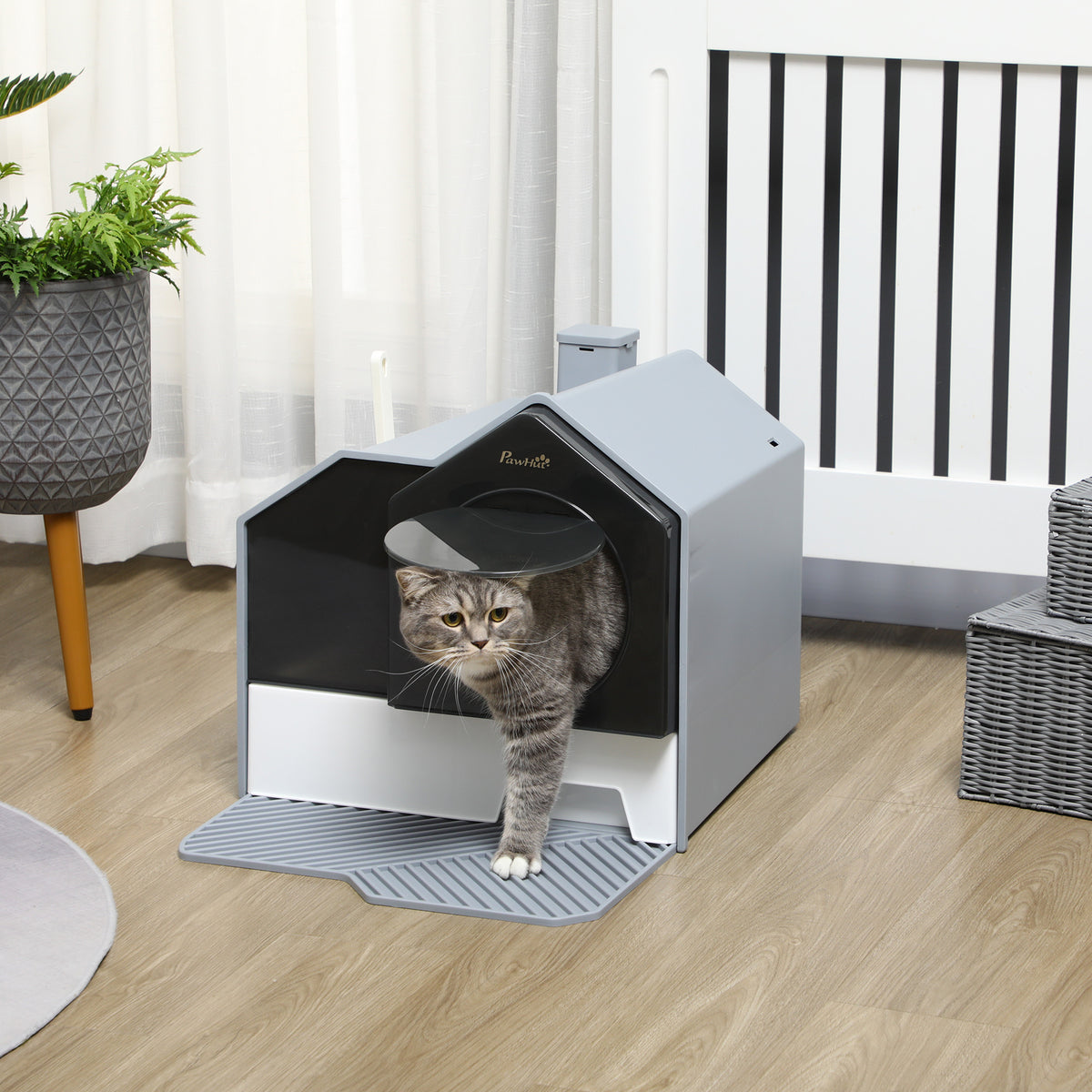 PawHut Hooded Cat Litter Box Furniture Gray Particle Catching Drawer Type Pan Scoop Easy Cleaning | Aosom.com