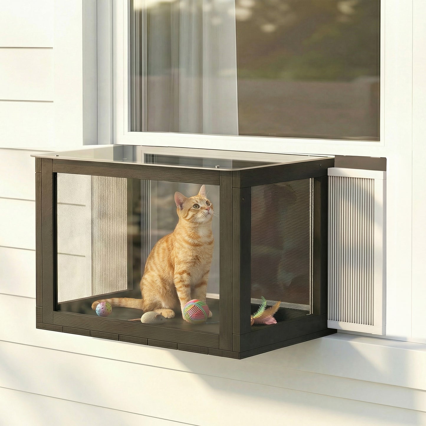 PawHut Catio Outdoor Cat Enclosure 25"–41" Outdoor Cat House for Sunbathing, Napping & Overlooking