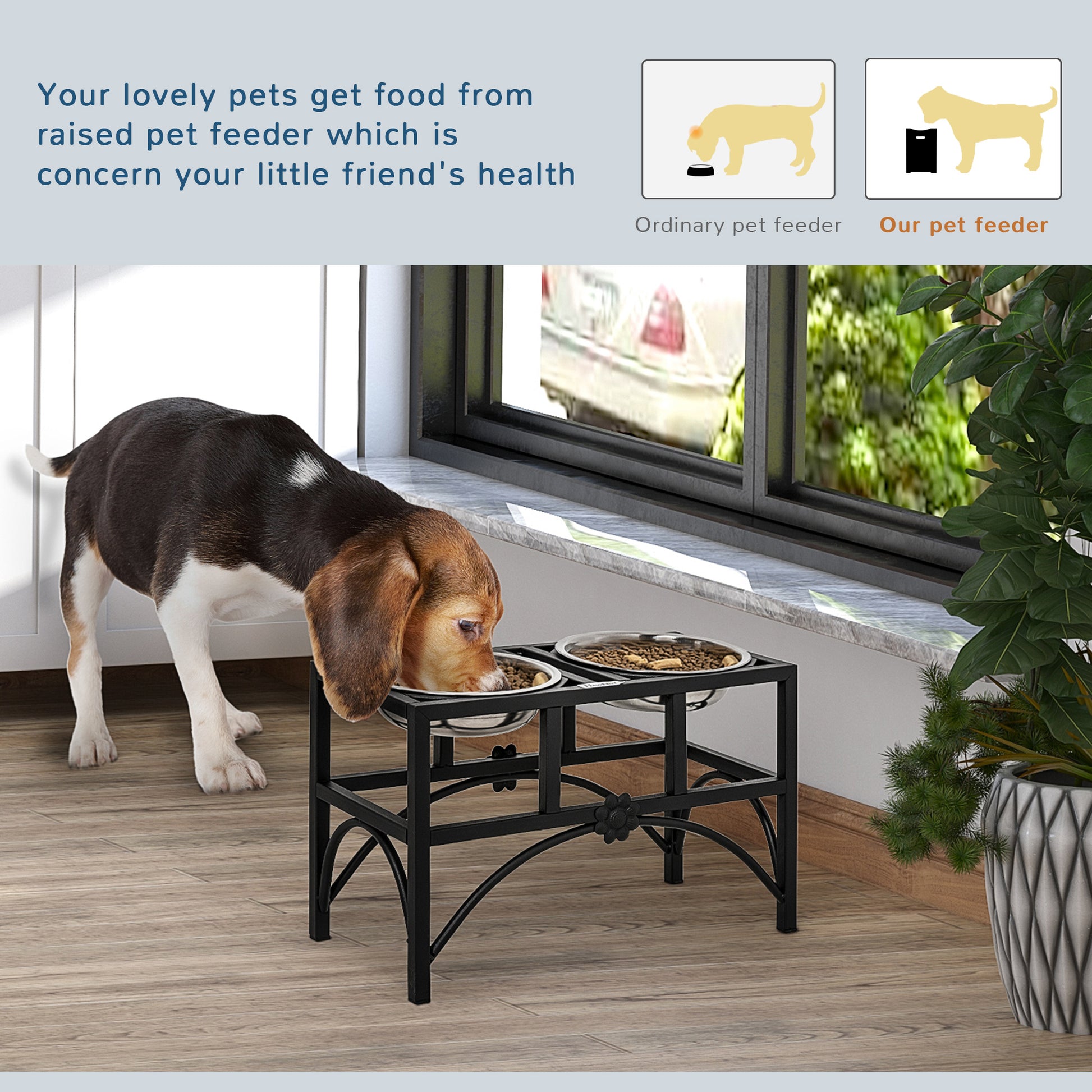 PawHut 17" Double Stainless Steel Heavy Duty Elevated Dog Bowl Dog Feeding Station